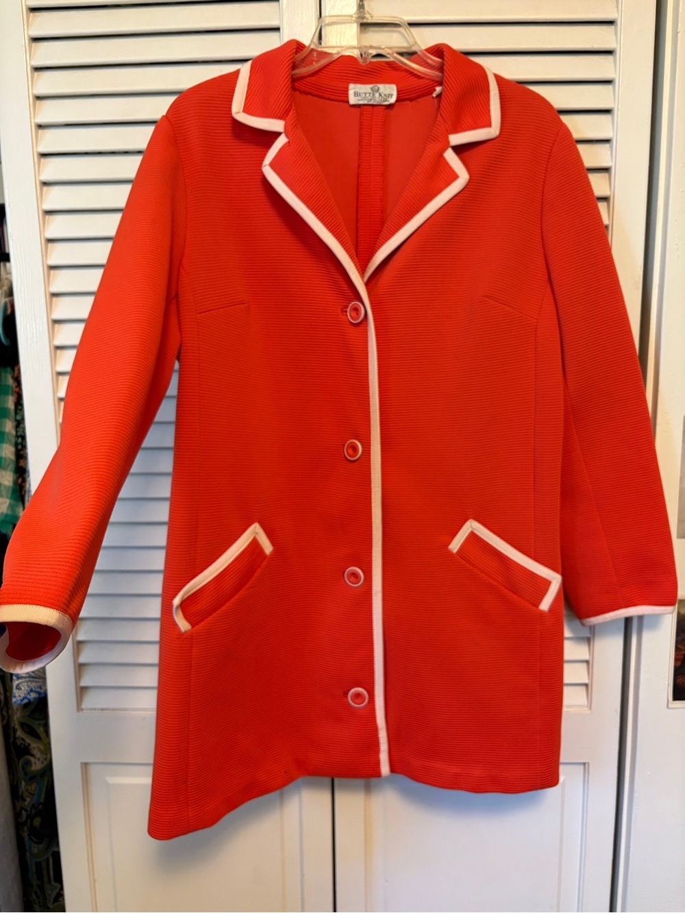 Vintage Butte Knit Coat with white trim and original buttons